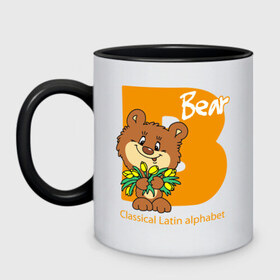 Кружка двухцветная с принтом Bear. Classical Latin alphabet. в Новосибирске, керамика | объем — 330 мл, диаметр — 80 мм. Цветная ручка и кайма сверху, в некоторых цветах — вся внутренняя часть | Тематика изображения на принте: 