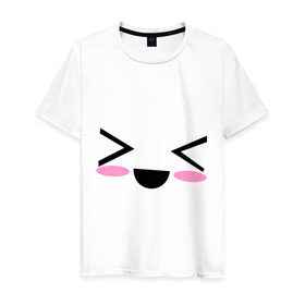 Мужская футболка хлопок с принтом Kawaii Face кавайная рожица в Новосибирске, 100% хлопок | прямой крой, круглый вырез горловины, длина до линии бедер, слегка спущенное плечо. | smile | каваи | кавайи фейс | рожица | смайл