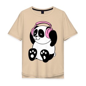 Мужская футболка хлопок Oversize с принтом Panda in headphones (панда в наушниках) в Новосибирске, 100% хлопок | свободный крой, круглый ворот, “спинка” длиннее передней части | панда