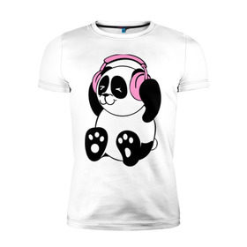Мужская футболка премиум с принтом Panda in headphones (панда в наушниках) в Новосибирске, 92% хлопок, 8% лайкра | приталенный силуэт, круглый вырез ворота, длина до линии бедра, короткий рукав | панда