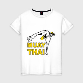 Женская футболка хлопок с принтом Muay thai (Тайский бокс) в Новосибирске, 100% хлопок | прямой крой, круглый вырез горловины, длина до линии бедер, слегка спущенное плечо | муай тай