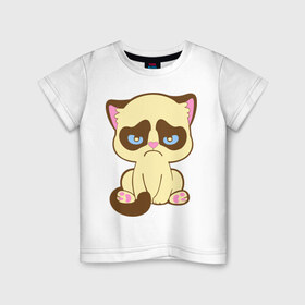 Детская футболка хлопок с принтом Недовольный котёнок в Новосибирске, 100% хлопок | круглый вырез горловины, полуприлегающий силуэт, длина до линии бедер | киса | котенок | котик | кошка | хмурый кот
