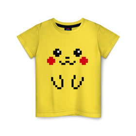 Детская футболка хлопок с принтом Bit Pikachu в Новосибирске, 100% хлопок | круглый вырез горловины, полуприлегающий силуэт, длина до линии бедер | 8 бит | pockemon | пикачу. покемоны | пиксели | покемон