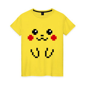Женская футболка хлопок с принтом Bit Pikachu в Новосибирске, 100% хлопок | прямой крой, круглый вырез горловины, длина до линии бедер, слегка спущенное плечо | 8 бит | pockemon | пикачу. покемоны | пиксели | покемон