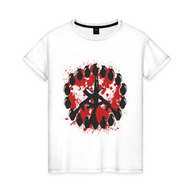 Женская футболка хлопок с принтом знак peace мир оружием в Новосибирске, 100% хлопок | прямой крой, круглый вырез горловины, длина до линии бедер, слегка спущенное плечо | peace | знак peace мир оружие | мир