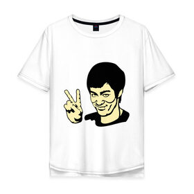 Мужская футболка хлопок Oversize с принтом Позитивный Брюс Ли в Новосибирске, 100% хлопок | свободный крой, круглый ворот, “спинка” длиннее передней части | брюс ли