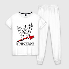 Женская пижама хлопок с принтом WWE universe в Новосибирске, 100% хлопок | брюки и футболка прямого кроя, без карманов, на брюках мягкая резинка на поясе и по низу штанин | джон сина