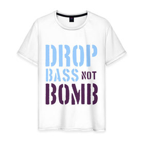 Мужская футболка хлопок с принтом Drop bass not bomb в Новосибирске, 100% хлопок | прямой крой, круглый вырез горловины, длина до линии бедер, слегка спущенное плечо. | skrilex | skrillex | даб степ | дабстеп | ди джей | диджей | музыка | скриллекс