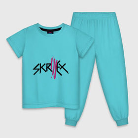 Детская пижама хлопок с принтом Skrillex logo в Новосибирске, 100% хлопок |  брюки и футболка прямого кроя, без карманов, на брюках мягкая резинка на поясе и по низу штанин
 | dub step | dubstep | skrilex | skrillex | даб степ | дабстеп | ди джей | диджей | музыка | скриллекс