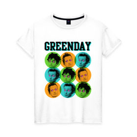 Женская футболка хлопок с принтом Green Day all в Новосибирске, 100% хлопок | прямой крой, круглый вырез горловины, длина до линии бедер, слегка спущенное плечо | green day | rock | грин дэй | лица | музыка | рок группа | солист | участники
