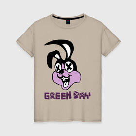 Женская футболка хлопок с принтом Green day rabbit в Новосибирске, 100% хлопок | прямой крой, круглый вырез горловины, длина до линии бедер, слегка спущенное плечо | green day | rock | грин дэй | кролик | музыка | рок группа