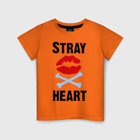 Детская футболка хлопок с принтом Stray heart в Новосибирске, 100% хлопок | круглый вырез горловины, полуприлегающий силуэт, длина до линии бедер | green day | rock | грин дэй | губы | кости | музыка | поцелуйчик | рок группа