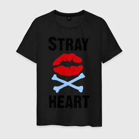 Мужская футболка хлопок с принтом Stray heart в Новосибирске, 100% хлопок | прямой крой, круглый вырез горловины, длина до линии бедер, слегка спущенное плечо. | green day | rock | грин дэй | губы | кости | музыка | поцелуйчик | рок группа