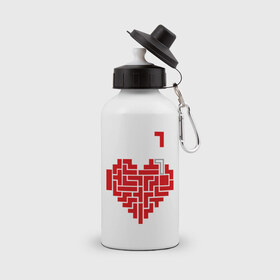 Бутылка спортивная с принтом Heart tetris сердце тетрис в Новосибирске, металл | емкость — 500 мл, в комплекте две пластиковые крышки и карабин для крепления | Тематика изображения на принте: heart tetris сердце тетрис | сердечко | сердце | тетрис сердце