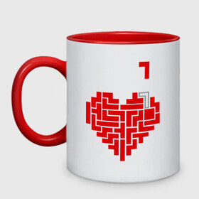 Кружка двухцветная с принтом Heart tetris сердце тетрис в Новосибирске, керамика | объем — 330 мл, диаметр — 80 мм. Цветная ручка и кайма сверху, в некоторых цветах — вся внутренняя часть | Тематика изображения на принте: heart tetris сердце тетрис | сердечко | сердце | тетрис сердце