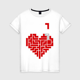 Женская футболка хлопок с принтом Heart tetris сердце тетрис в Новосибирске, 100% хлопок | прямой крой, круглый вырез горловины, длина до линии бедер, слегка спущенное плечо | heart tetris сердце тетрис | сердечко | сердце | тетрис сердце