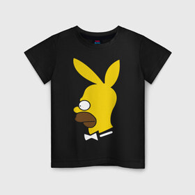 Детская футболка хлопок с принтом Playboy Homer Simpson в Новосибирске, 100% хлопок | круглый вырез горловины, полуприлегающий силуэт, длина до линии бедер | Тематика изображения на принте: гомер
