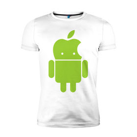 Мужская футболка премиум с принтом Android Applehead в Новосибирске, 92% хлопок, 8% лайкра | приталенный силуэт, круглый вырез ворота, длина до линии бедра, короткий рукав | android | apple | админам | андроид | для админов | эпл