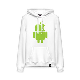 Женская толстовка хлопок с принтом Android Applehead в Новосибирске, френч-терри, мягкий теплый начес внутри (100% хлопок) | карман-кенгуру, эластичные манжеты и нижняя кромка, капюшон с подкладом и шнурком | android | apple | админам | андроид | для админов | эпл