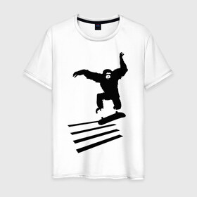 Мужская футболка хлопок с принтом Обезьянка на скейте в Новосибирске, 100% хлопок | прямой крой, круглый вырез горловины, длина до линии бедер, слегка спущенное плечо. | 