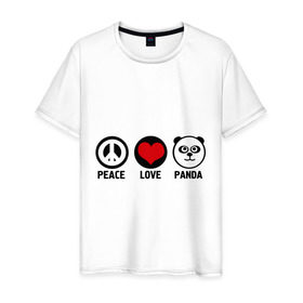 Мужская футболка хлопок с принтом Peace, love, panda (мир любовь панда) в Новосибирске, 100% хлопок | прямой крой, круглый вырез горловины, длина до линии бедер, слегка спущенное плечо. | love | panda | peace | любовь | мир