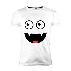 Мужская футболка премиум с принтом Хитрый смайлик улыбается в Новосибирске, 92% хлопок, 8% лайкра | приталенный силуэт, круглый вырез ворота, длина до линии бедра, короткий рукав | smile | смайл | смайлик | улыбающийся смайлик | улыбка