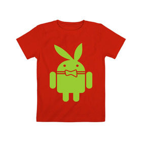 Детская футболка хлопок с принтом Android Playboy в Новосибирске, 100% хлопок | круглый вырез горловины, полуприлегающий силуэт, длина до линии бедер | Тематика изображения на принте: android | play | андроид | плейбой