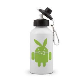 Бутылка спортивная с принтом Android Playboy в Новосибирске, металл | емкость — 500 мл, в комплекте две пластиковые крышки и карабин для крепления | Тематика изображения на принте: android | play | андроид | плейбой