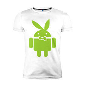 Мужская футболка премиум с принтом Android Playboy в Новосибирске, 92% хлопок, 8% лайкра | приталенный силуэт, круглый вырез ворота, длина до линии бедра, короткий рукав | android | play | андроид | плейбой