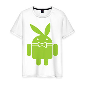 Мужская футболка хлопок с принтом Android Playboy в Новосибирске, 100% хлопок | прямой крой, круглый вырез горловины, длина до линии бедер, слегка спущенное плечо. | android | play | андроид | плейбой