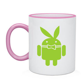 Кружка двухцветная с принтом Android Playboy в Новосибирске, керамика | объем — 330 мл, диаметр — 80 мм. Цветная ручка и кайма сверху, в некоторых цветах — вся внутренняя часть | android | play | андроид | плейбой