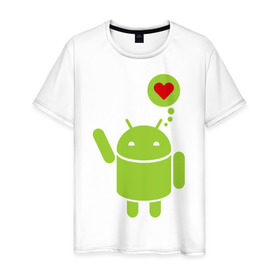 Мужская футболка хлопок с принтом Love Android в Новосибирске, 100% хлопок | прямой крой, круглый вырез горловины, длина до линии бедер, слегка спущенное плечо. | 