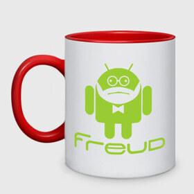 Кружка двухцветная с принтом Android Freud в Новосибирске, керамика | объем — 330 мл, диаметр — 80 мм. Цветная ручка и кайма сверху, в некоторых цветах — вся внутренняя часть | android | андроид