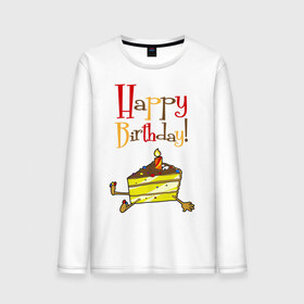 Мужской лонгслив хлопок с принтом Happy Birthday! в Новосибирске, 100% хлопок |  | happy birthday | день рождения | именинник | с днем рождения | торт