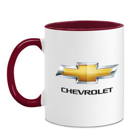 Кружка двухцветная с принтом Chevrolet логотип в Новосибирске, керамика | объем — 330 мл, диаметр — 80 мм. Цветная ручка и кайма сверху, в некоторых цветах — вся внутренняя часть | chevrole | chevrolet | logo chevrolet | логотип chevrole | логотип шевроле | шевроле