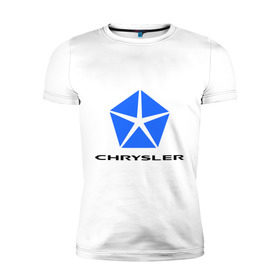 Мужская футболка премиум с принтом Chrysler логотип в Новосибирске, 92% хлопок, 8% лайкра | приталенный силуэт, круглый вырез ворота, длина до линии бедра, короткий рукав | chrysler | краислер | логотип chrysler | логотип краислер