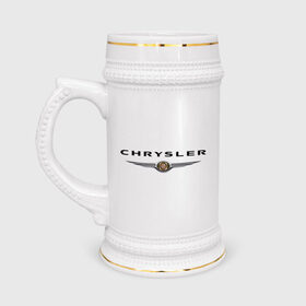Кружка пивная с принтом Chrysler logo в Новосибирске,  керамика (Материал выдерживает высокую температуру, стоит избегать резкого перепада температур) |  объем 630 мл | chrysler | автомобиль chrysler | автомобиль краислер | краислер | логотип chrysler | логотип краислер