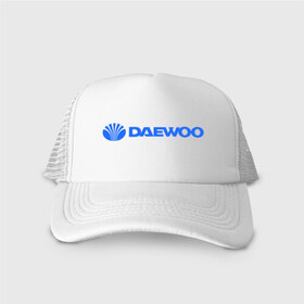 Кепка тракер с сеткой с принтом Daewoo горизонтальный в Новосибирске, трикотажное полотно; задняя часть — сетка | длинный козырек, универсальный размер, пластиковая застежка | daewoo | автомобиль daewoo | автомобиль дейву | дайву | логотип daewoo | логотип дайву | логотип дейву