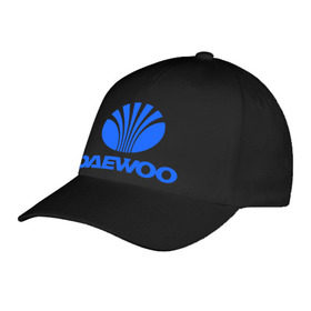 Бейсболка с принтом Logo daewoo в Новосибирске, 100% хлопок | классический козырек, металлическая застежка-регулятор размера | Тематика изображения на принте: daewoo | автомобиль daewoo | автомобиль дейву | дайву | логотип daewoo | логотип дайву | логотип дейву
