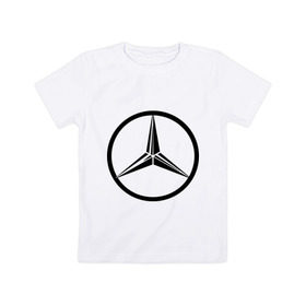 Детская футболка хлопок с принтом Mercedes-Benz logo в Новосибирске, 100% хлопок | круглый вырез горловины, полуприлегающий силуэт, длина до линии бедер | mercedes | mercedes benz | логотип mercedes | логотип mercedes benz | логотип мерседерс бенс | мерен | мерседерс | мерседерс бенс