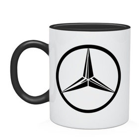 Кружка двухцветная с принтом Mercedes-Benz logo в Новосибирске, керамика | объем — 330 мл, диаметр — 80 мм. Цветная ручка и кайма сверху, в некоторых цветах — вся внутренняя часть | Тематика изображения на принте: mercedes | mercedes benz | логотип mercedes | логотип mercedes benz | логотип мерседерс бенс | мерен | мерседерс | мерседерс бенс