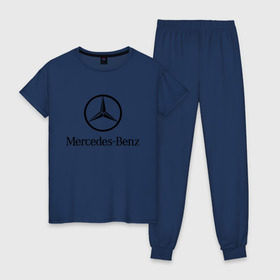 Женская пижама хлопок с принтом Logo Mercedes-Benz в Новосибирске, 100% хлопок | брюки и футболка прямого кроя, без карманов, на брюках мягкая резинка на поясе и по низу штанин | mercedes | mercedes benz | логотип mercedes | логотип mercedes benz | логотип мерседерс бенс | мерен | мерседерс | мерседерс бенс