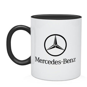 Кружка двухцветная с принтом Logo Mercedes-Benz в Новосибирске, керамика | объем — 330 мл, диаметр — 80 мм. Цветная ручка и кайма сверху, в некоторых цветах — вся внутренняя часть | mercedes | mercedes benz | логотип mercedes | логотип mercedes benz | логотип мерседерс бенс | мерен | мерседерс | мерседерс бенс