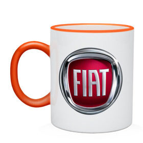 Кружка двухцветная с принтом FIAT logo в Новосибирске, керамика | объем — 330 мл, диаметр — 80 мм. Цветная ручка и кайма сверху, в некоторых цветах — вся внутренняя часть | fiat | автомобиль фиат | логотип fiat | логотип фиат | фиат