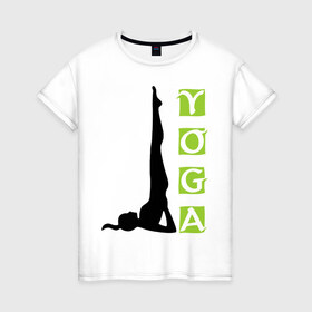 Женская футболка хлопок с принтом Woman Yoga в Новосибирске, 100% хлопок | прямой крой, круглый вырез горловины, длина до линии бедер, слегка спущенное плечо | sport | женский силуэт | йога | спорт
