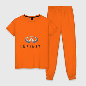 Женская пижама хлопок с принтом Logo Infiniti в Новосибирске, 100% хлопок | брюки и футболка прямого кроя, без карманов, на брюках мягкая резинка на поясе и по низу штанин | infiniti автомобиль | автомобиль инфинити | инфинити | логотип infiniti | логотип инфинити