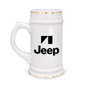 Кружка пивная с принтом Jeep logo в Новосибирске,  керамика (Материал выдерживает высокую температуру, стоит избегать резкого перепада температур) |  объем 630 мл | Тематика изображения на принте: jeep | автомобиль jeep | автомобиль джип | джип | логотип jeep | логотип джип