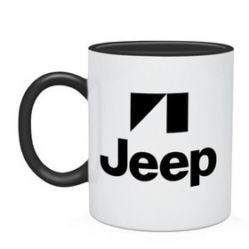 Кружка двухцветная с принтом Jeep logo в Новосибирске, керамика | объем — 330 мл, диаметр — 80 мм. Цветная ручка и кайма сверху, в некоторых цветах — вся внутренняя часть | Тематика изображения на принте: jeep | автомобиль jeep | автомобиль джип | джип | логотип jeep | логотип джип