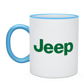 Кружка двухцветная с принтом Logo Jeep в Новосибирске, керамика | объем — 330 мл, диаметр — 80 мм. Цветная ручка и кайма сверху, в некоторых цветах — вся внутренняя часть | Тематика изображения на принте: jeep | автомобиль jeep | автомобиль джип | джип | логотип jeep | логотип джип