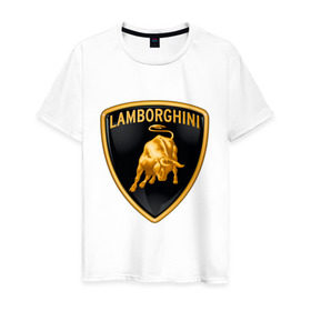 Мужская футболка хлопок с принтом Lamborghini logo в Новосибирске, 100% хлопок | прямой крой, круглый вырез горловины, длина до линии бедер, слегка спущенное плечо. | lamborghini | автомобиль lamborghini | ламборджини | ламборджини автомобиль | логотип lamborghini | логотип ламборджини